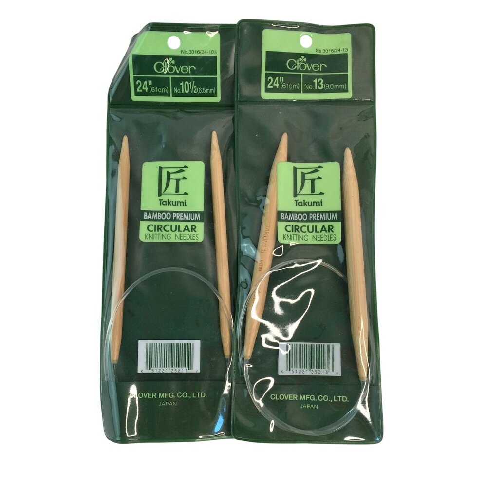 Clover Takumi Bamboo 24" Circular Knitting Needles ‎ Sz 10.5/6.5mm & 13/9mm
